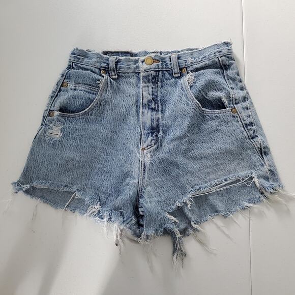 Vintage Wrangler Denim Shorts Womens Small Blue High Waist Distressed Cutoff - Picture 1 of 9